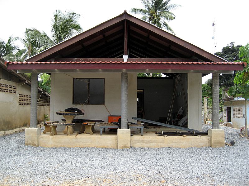 Front view of a unfinished Thai house built in Trat Province