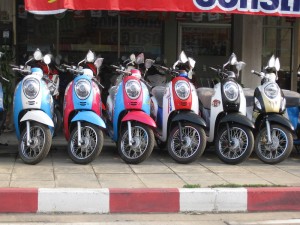 Honda Scoopy scooters at motorcycle shop