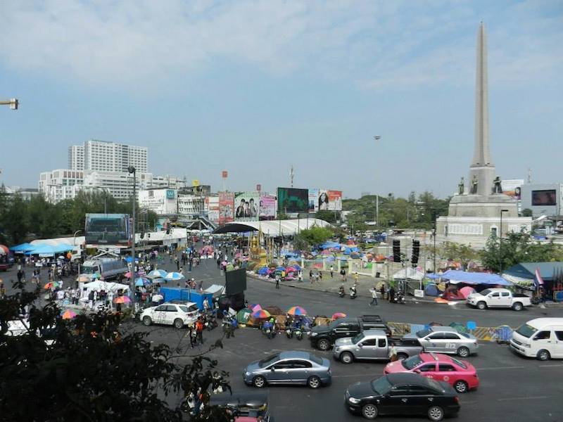 Protesters at the Victory Monument in Bangkok