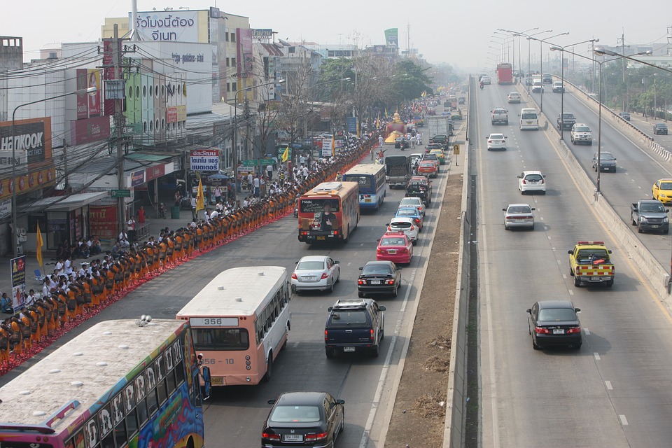 Monks on a road in Thailand