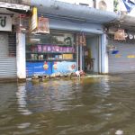Flooded street during Thailand floods in November 2011
