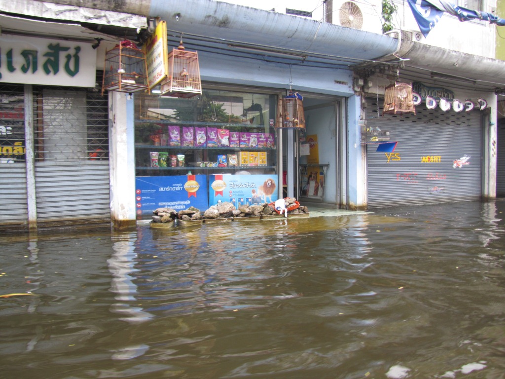 Flooded street during Thailand floods in November 2011