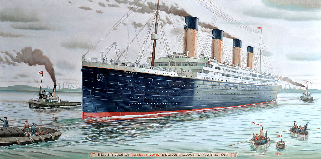 RMS Titanic painting by Karl Beutel, oil on canvas 24 x 48 inches