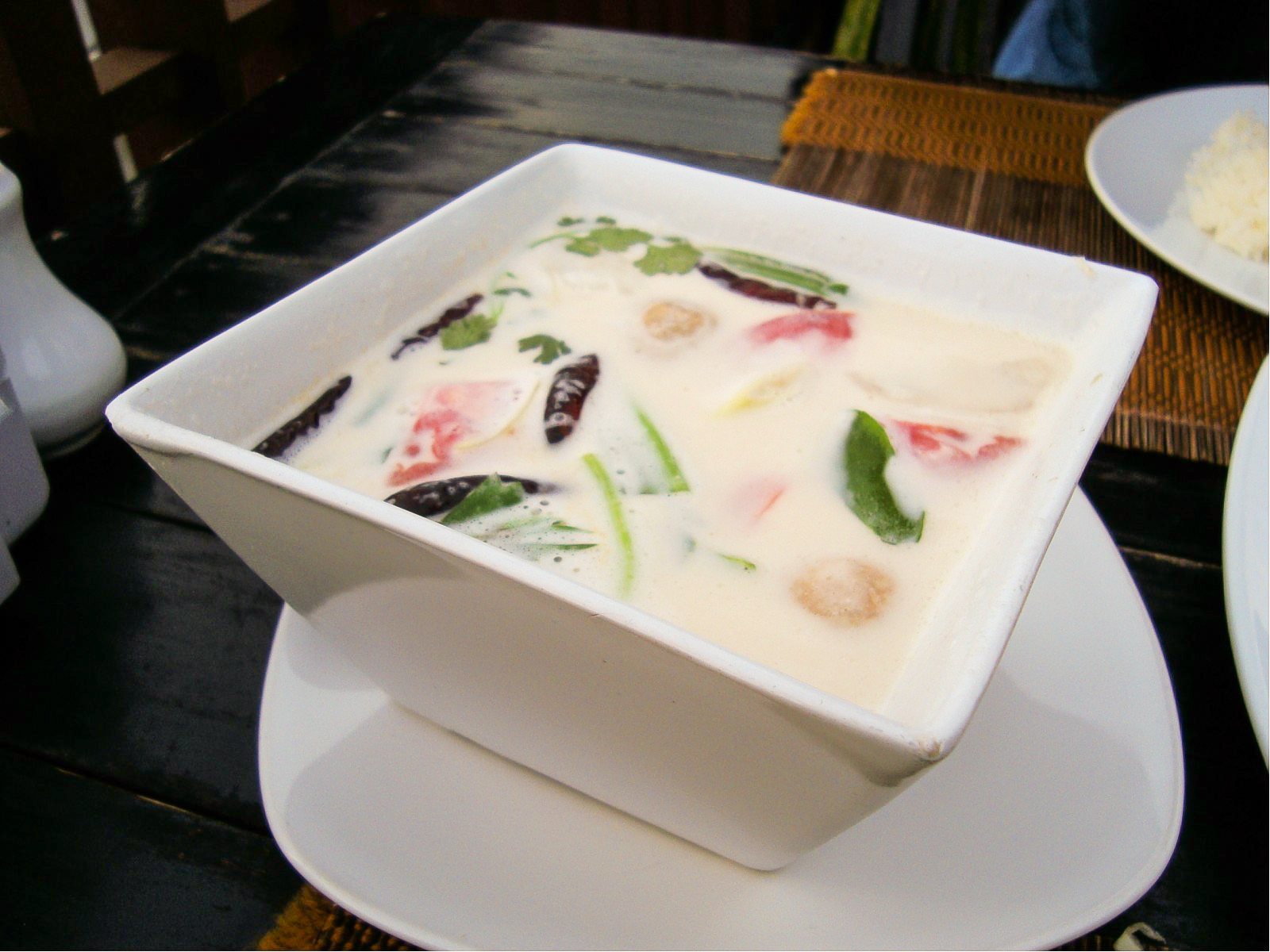 Tom Kha Kai chicken soup with coconut milk. Thai food.