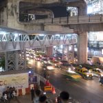 Traffic jam on the road below the BTS Skytrain in Bangkok