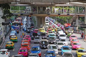 Traffic jam next to Siam Paragon in Bangkok