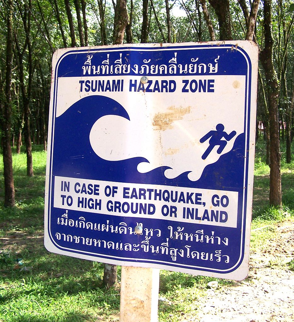 Tsunami warning sign in Khao Lak, Takua Pa District