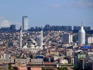 View of the city and mosque wza in Ankara, Turkey.