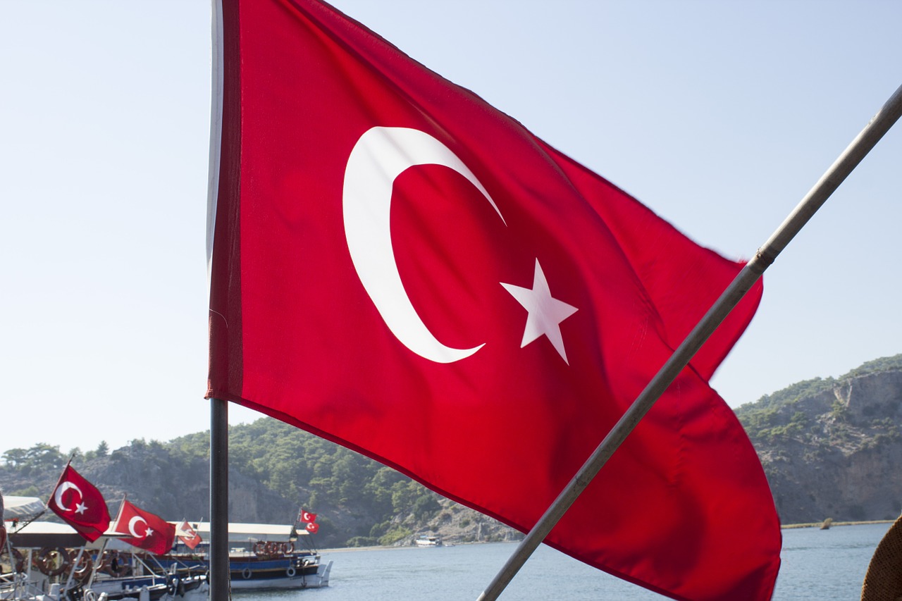 Turkish national flag waving on a ship
