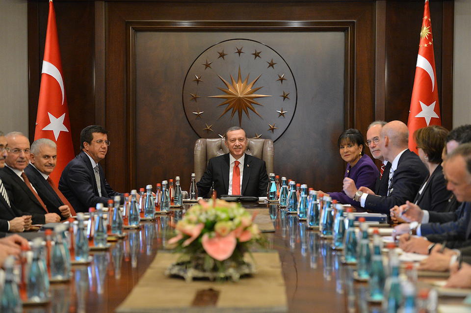 President of Turkey Recep Tayyip Erdogan attending a meeting