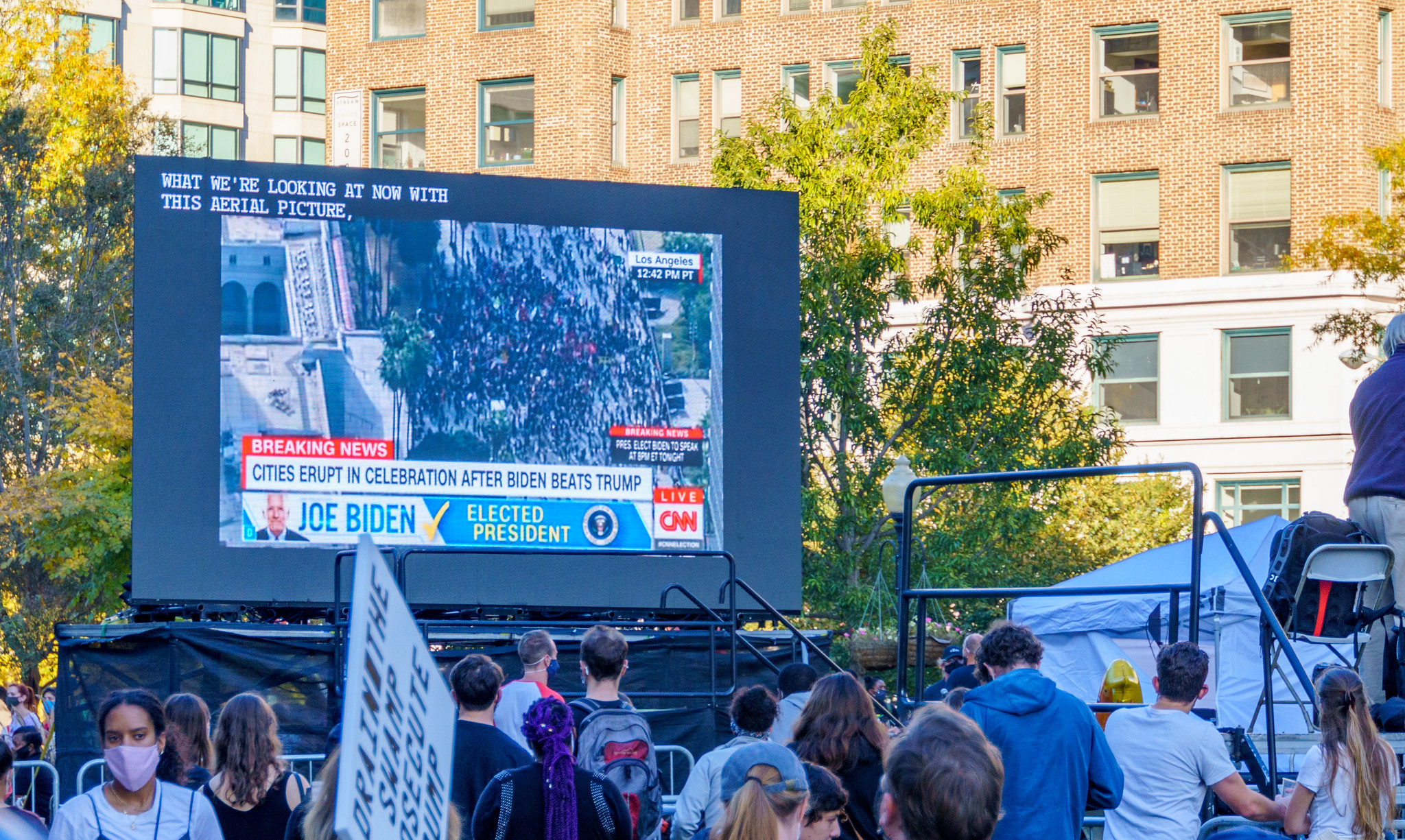 US Election 2020: Demonstrators watching Election results on a big screen