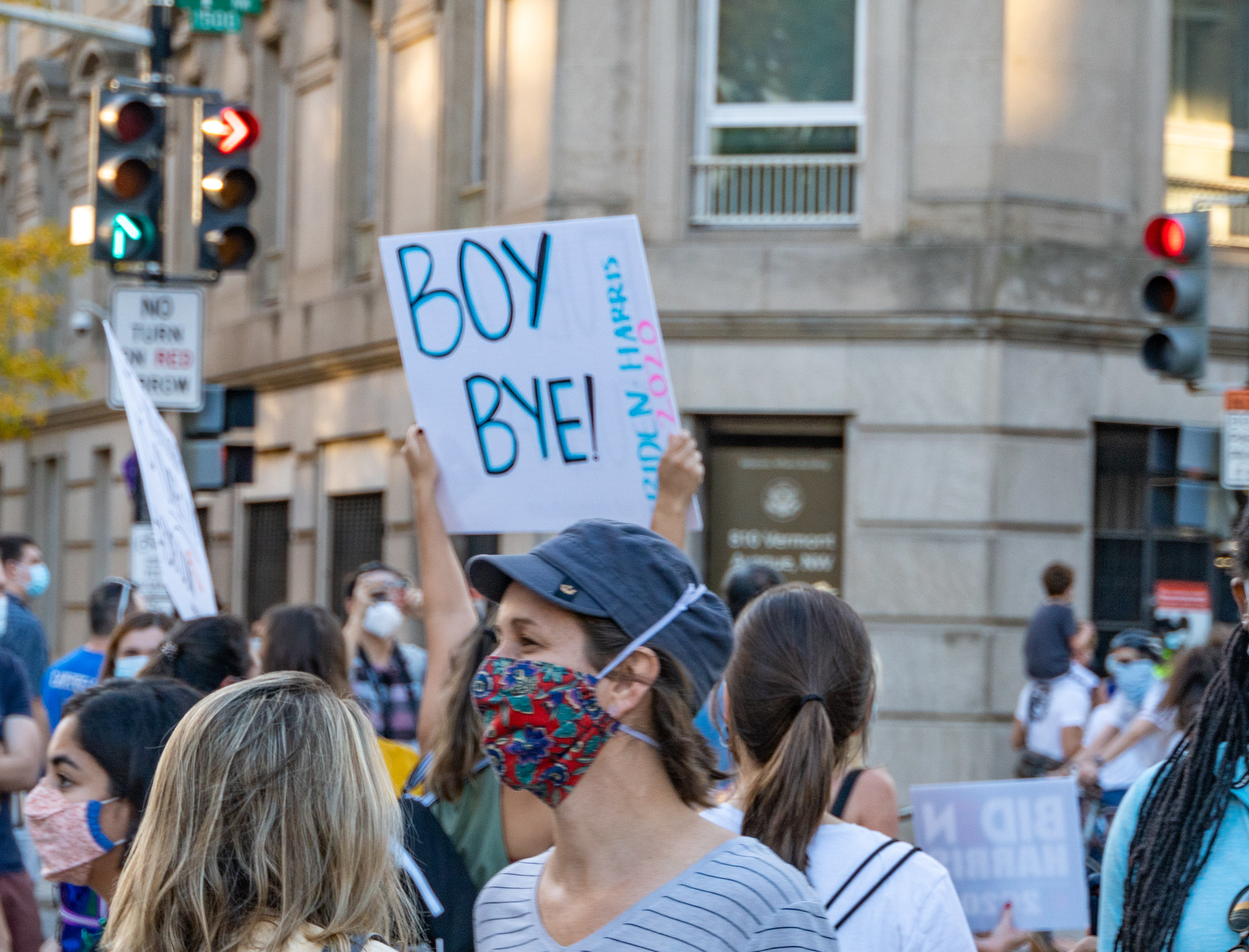 US Election 2020: Demonstrators carrying banners with "BOY BYE" slogan