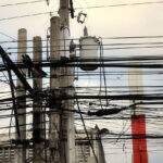 Electrical cables on a utility pole in Thailand