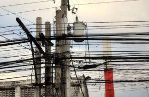Electrical cables on a utility pole in Thailand