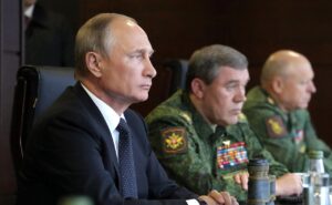 Russian President Vladimir Putin at the Luzhsky training range during the main stage of the Zapad joint Russian-Belarusian strategic exercises