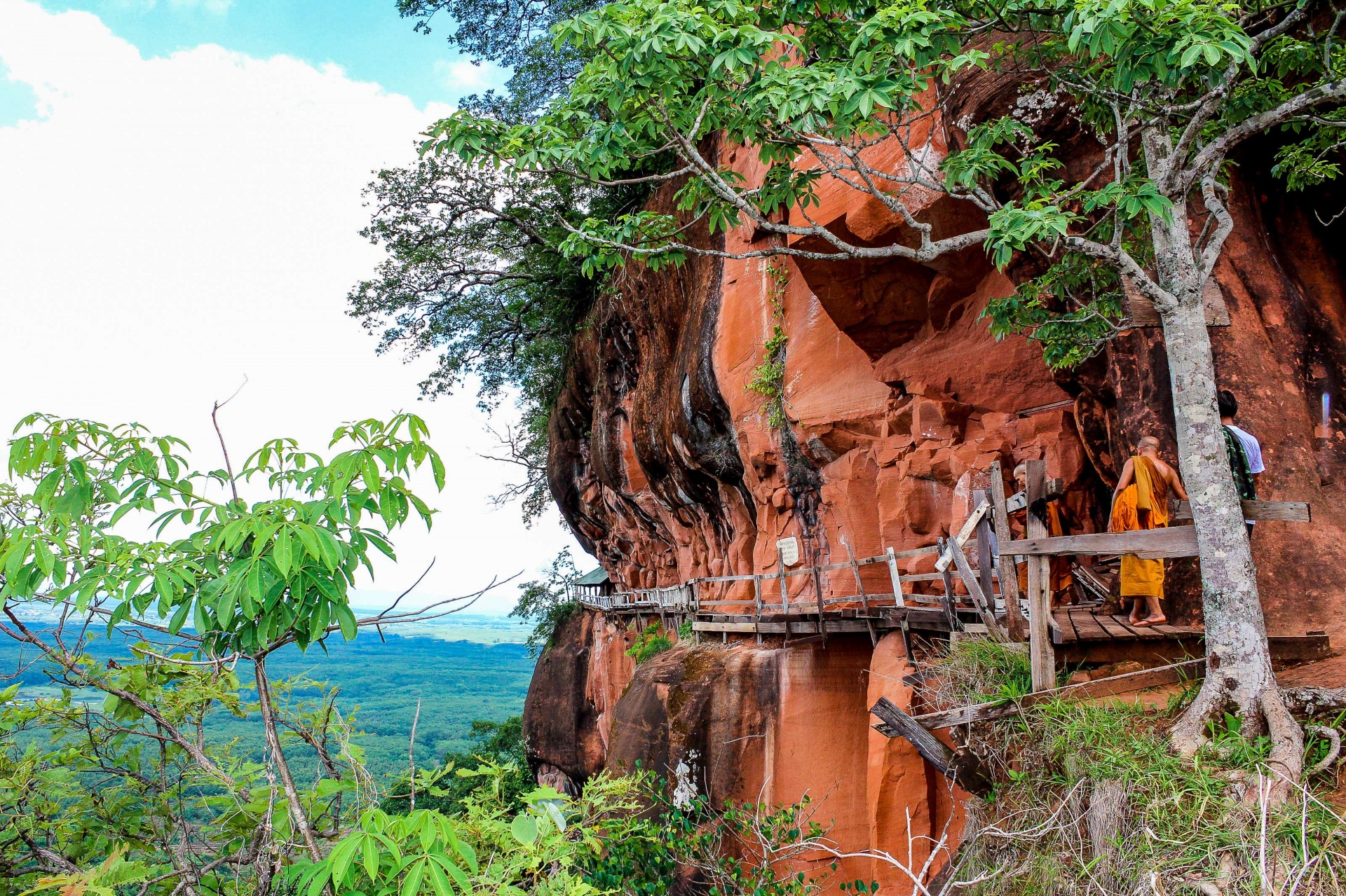 Wooden paths at Wat Phu Tok In Bueng Kan Province.