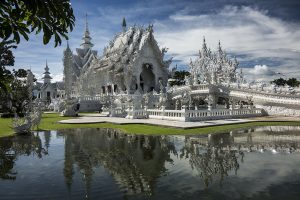 Wat Rong Kuhn, also known as the White Temple is a popular tourist attraction in Chiang Rai, northern Thailand