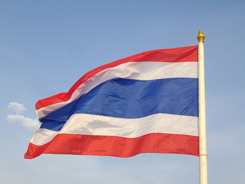 Waving flag of Thailand at Sanam Luang in Vesak Day