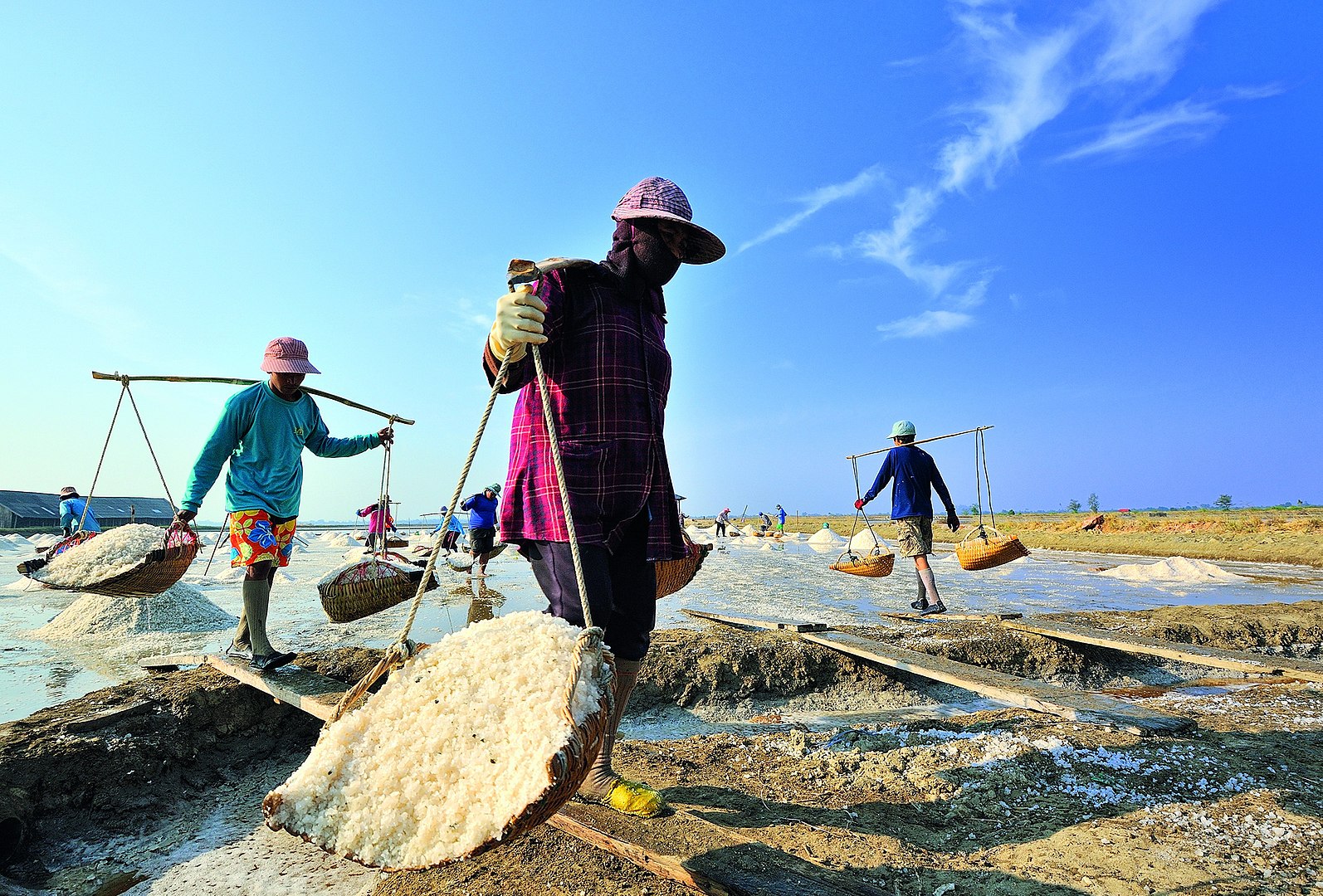 Immigrant workers at salt field in Samut Sakhon