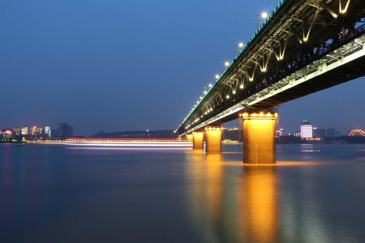 The Wuhan Yangtze Bridge, a double-deck road and rail bridge across the Yangtze River in Wuhan, China