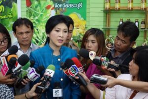 Former Thai prime minister Yingluck Shinawatra questioned by reporters