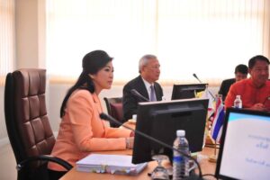 Former Thai PM Yingluck Shinawatra during a conference