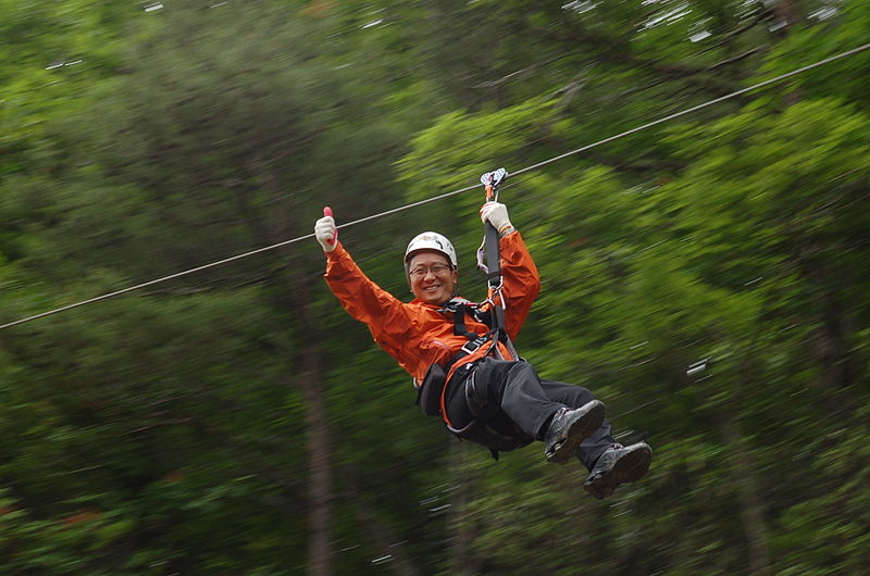South Korean tourist on a zipline
