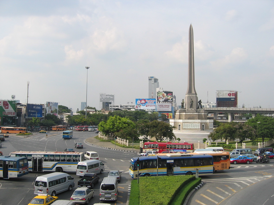 Minivans at the Victory Monument in Bangkok.