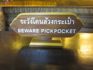 "Beware Pickpocket" sign at Wat Pho