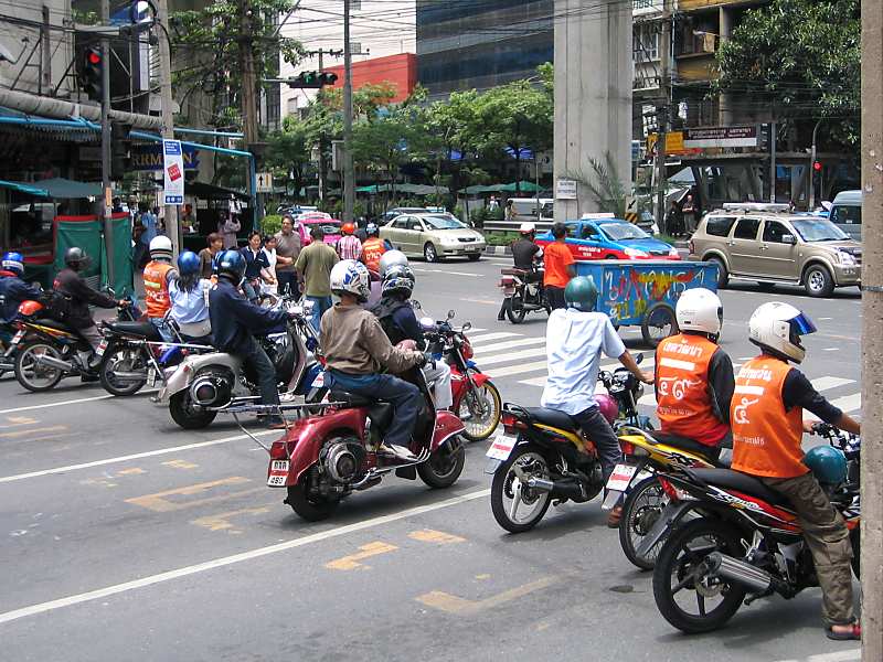 Motorbikes on a street in Bangkok