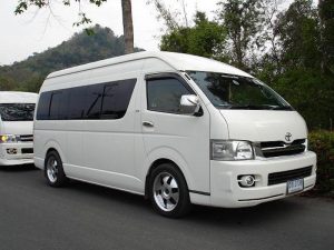 White Toyota minivan in Thailand