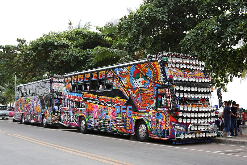 Decorated tour buses in Pattaya
