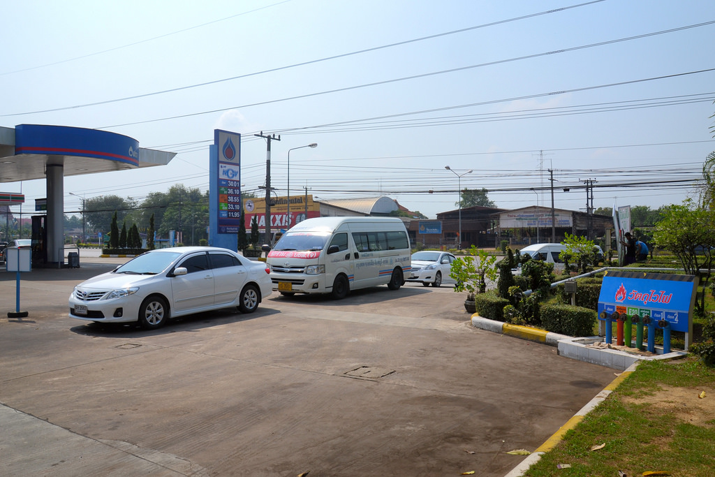 Minivan at gas station in Thailand