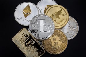 Bitcoin, Litecoin, Ethereum and Ripple cryptocurrency coins