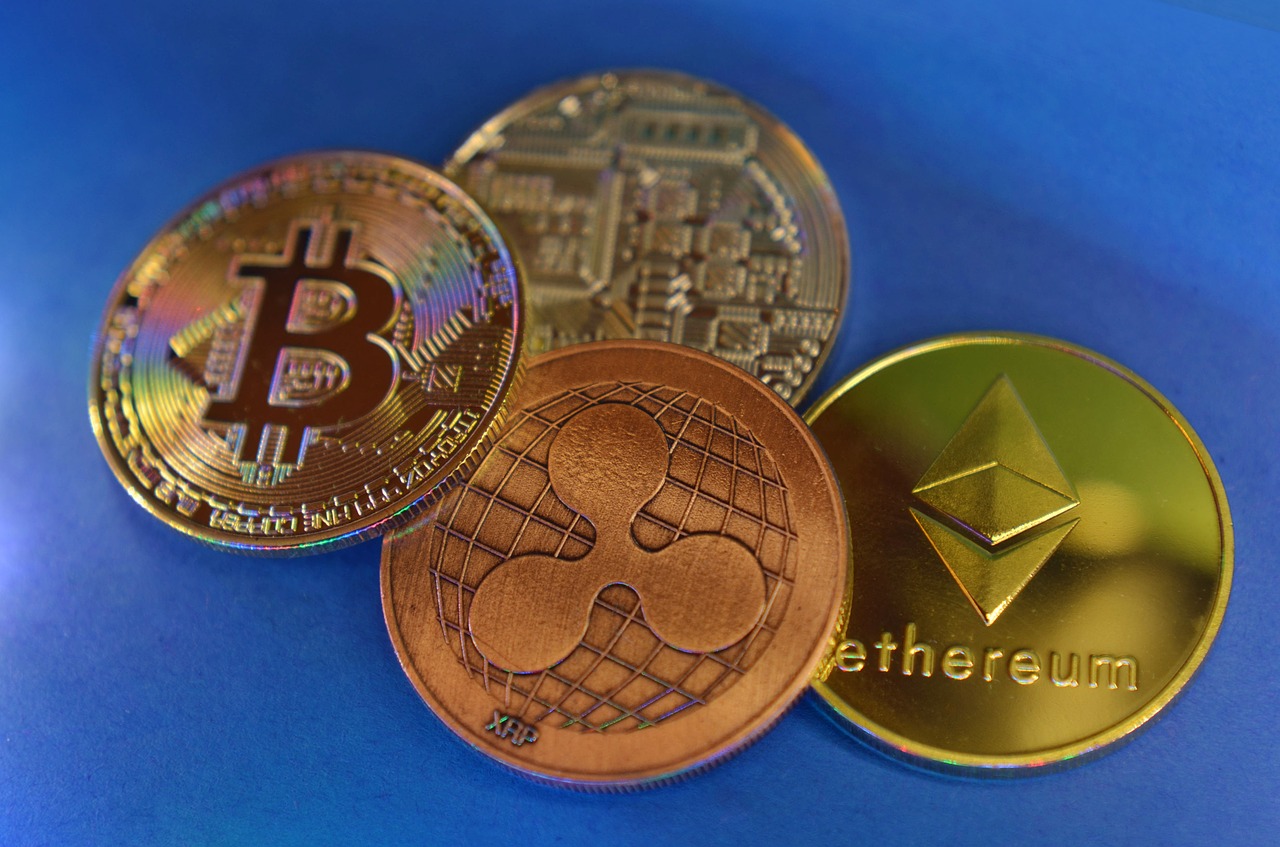 Cryptocurrency coins: Bitcoin, ethereum, XRP, Litecoin
