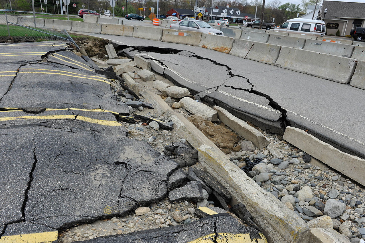 Road damaged by earthquake