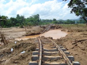 Flooded railway tracks in Uttaradit, Thailand