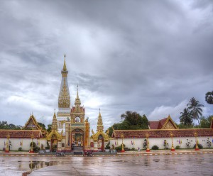 Historic Temple Wat Phra That Phanom in Nakhon Phanom flooded as Thai river overflows