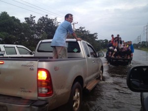 Pick up on a flooded road in Thailand