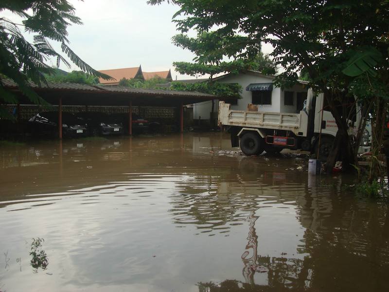 Truck on a flooded area