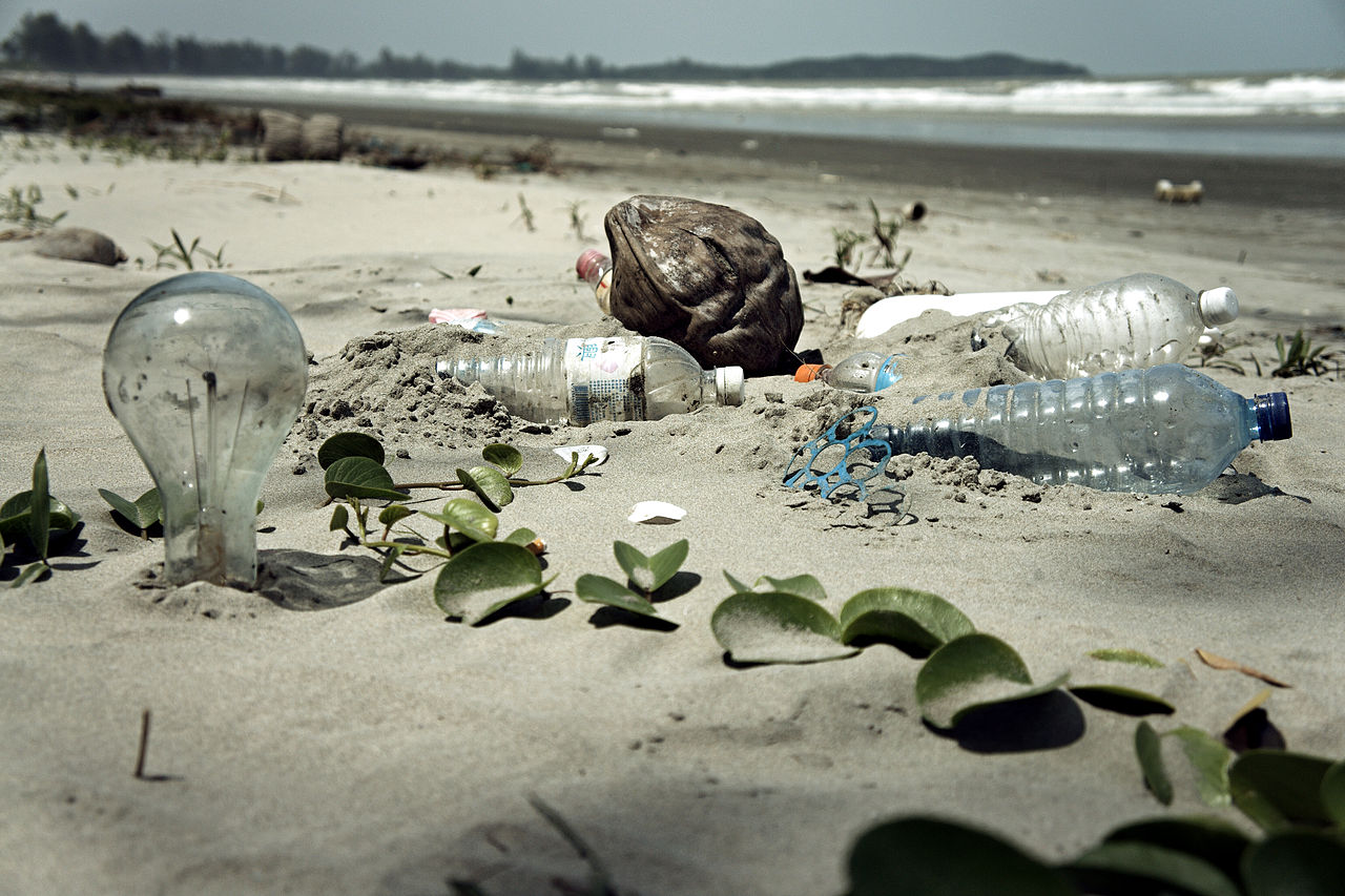 Plastic bottles and waste at the garbage beach of Malaysia
