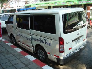 Rear view of a Toyota ambulance in Chiang Mai.