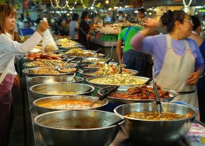 Market stall, at Thanin market in Chiang Mai, selling food