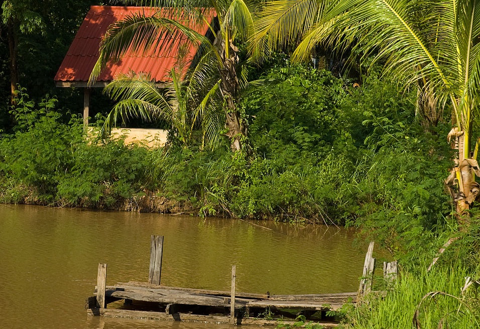 Bus stop and pond in North Eastern Thailand