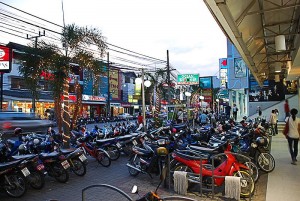 Motorbikes parked in Phuket downtown