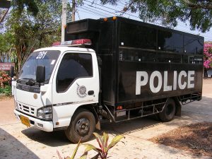 Isuzu NKR Prisoner transport vehicle of the Royal Thai Police, at Na Wa Police station, Thailand