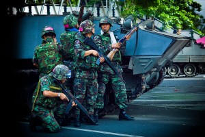 Royal Thai Army soldiers and Type 85 APCs during 2010 Red Shirt protests