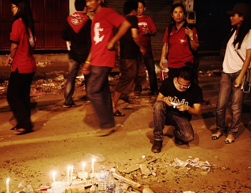 Candles commemorating the casualties suffered by the protesters of 2010 Thai military crackdown
