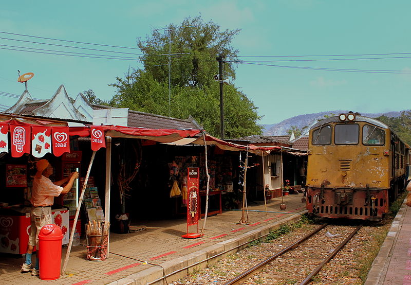 Train arriving at Kanchanaburi railway station