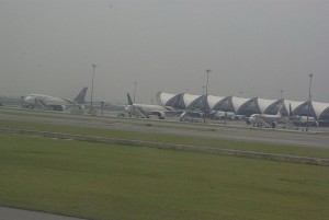 Aircraft taxiing at Suvarnabhumi Airport